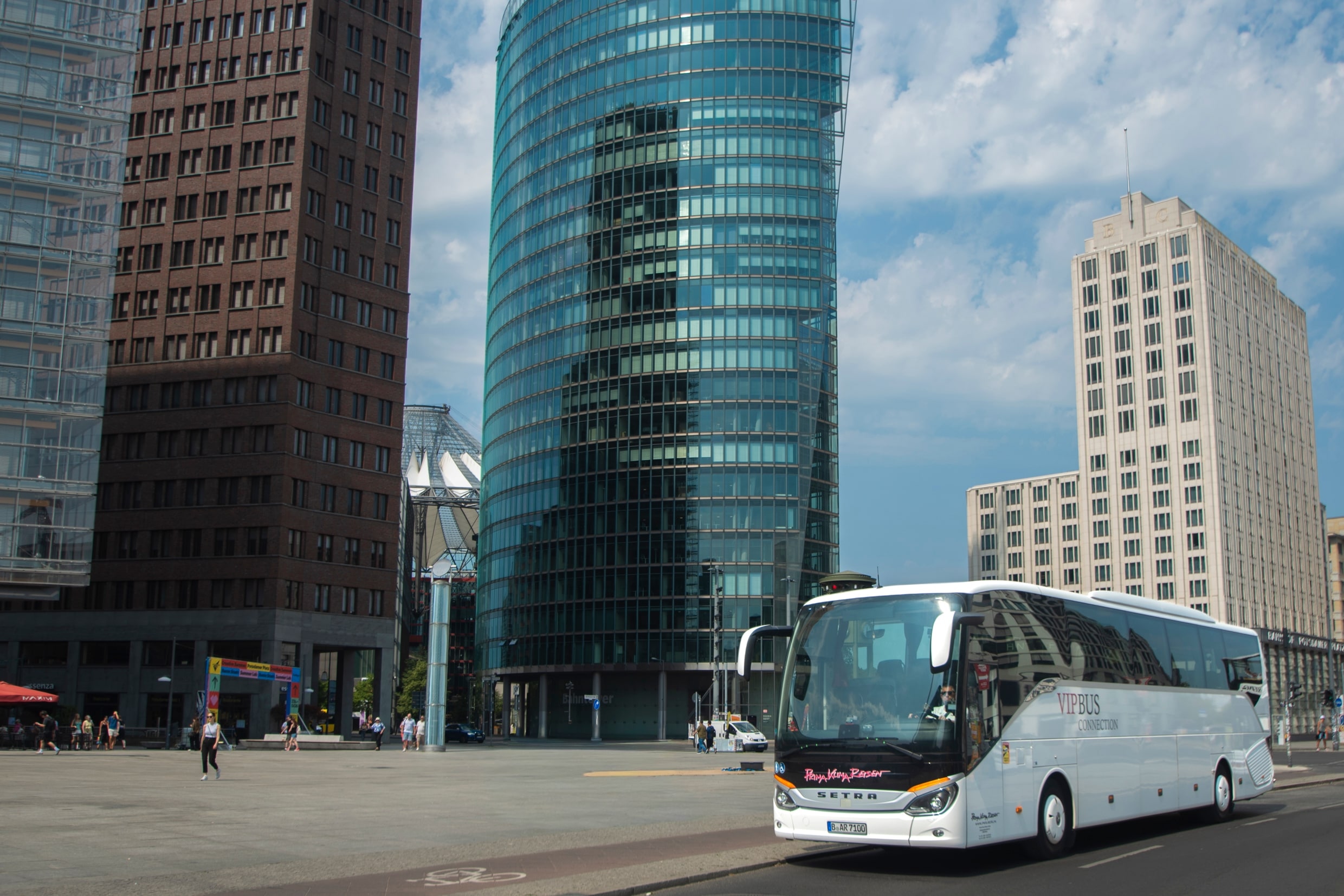 Prima Klima Reisen coach at Potsdamer Platz in Berlin