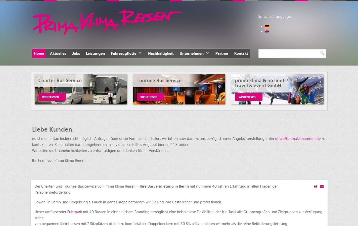 The previous website of Prima Klima Reisen