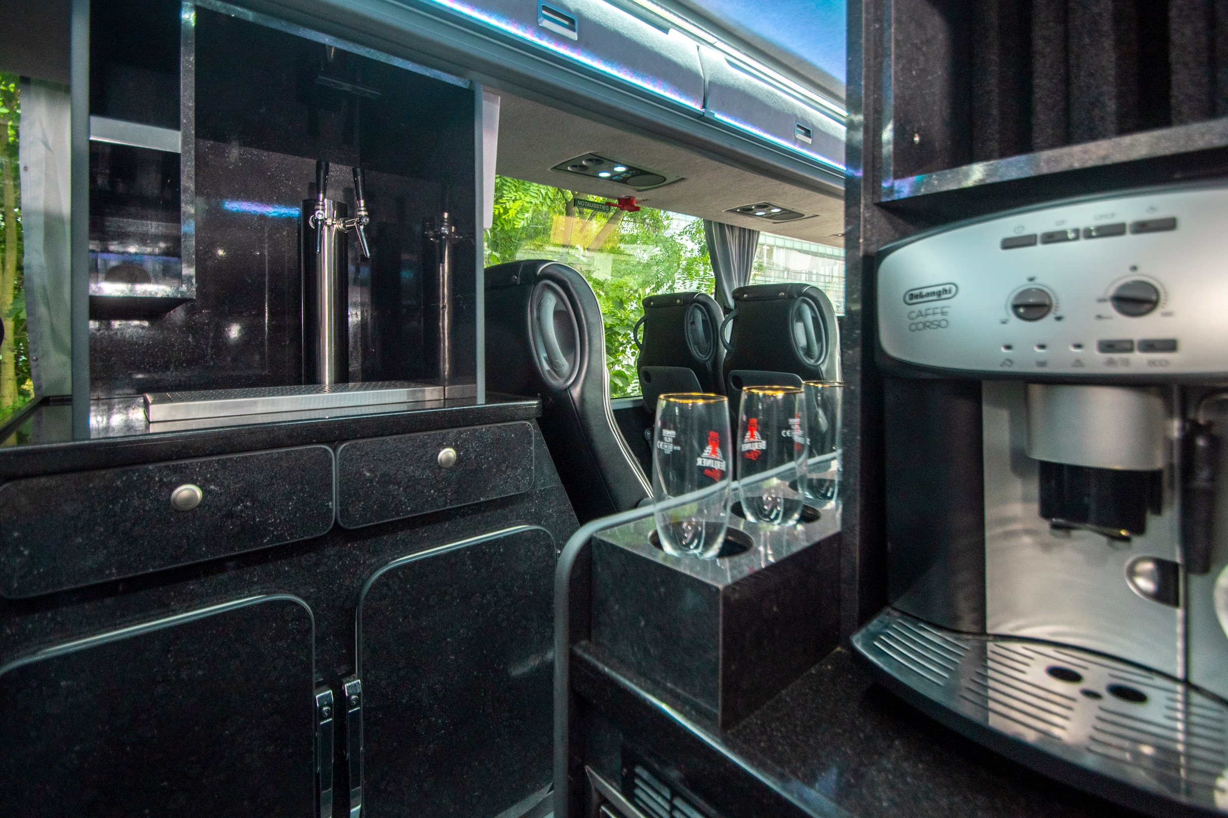 Teambus Van Hool interior: on-board kitchen with coffee machine